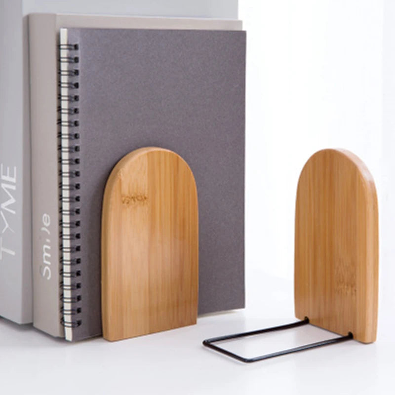Organizador de escritorio de bambú natural: elegante soporte para sujetalibros para la oficina y el hogar