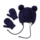 Conjunto de gorro y guantes de invierno para bebé: gorro de punto polar cálido con protección para los oídos para niños y niñas