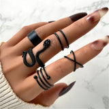 Minimalist Gold & Black Geometric Ring Set – Trendy Statement Jewelry for Women