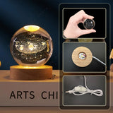 3D Galaxy Crystal Ball Night Light – USB Powered LED Planet Lamp with Wooden Base