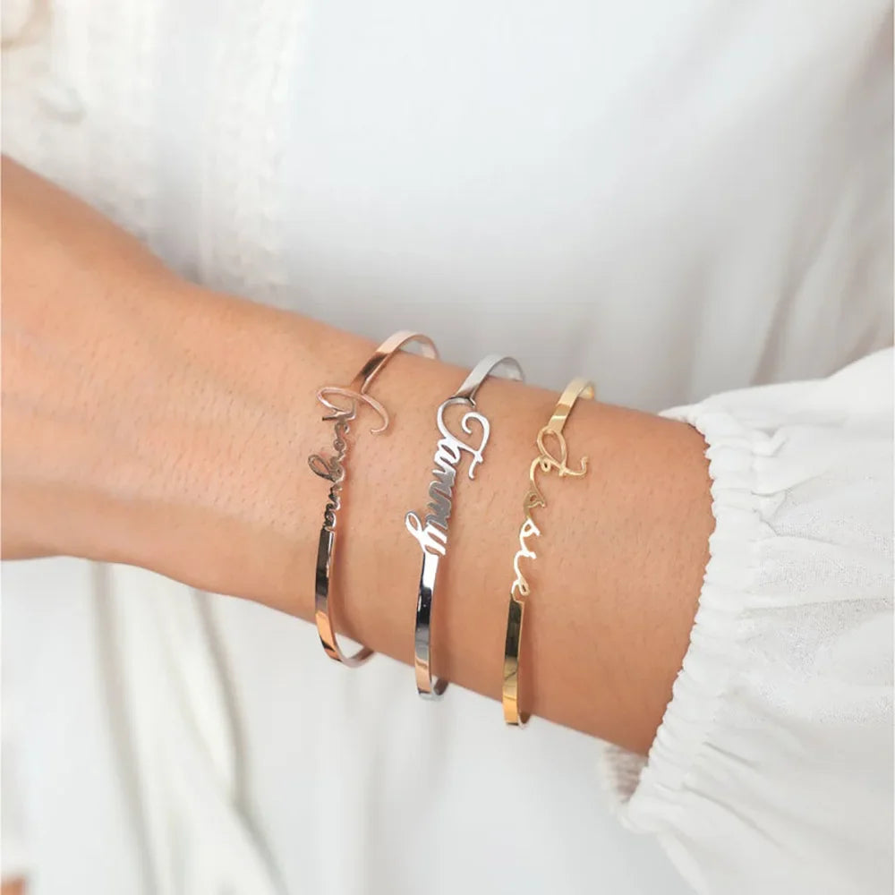 Custom Name Bracelet for Women - Adjustable Stainless Steel Heart Charm Jewelry