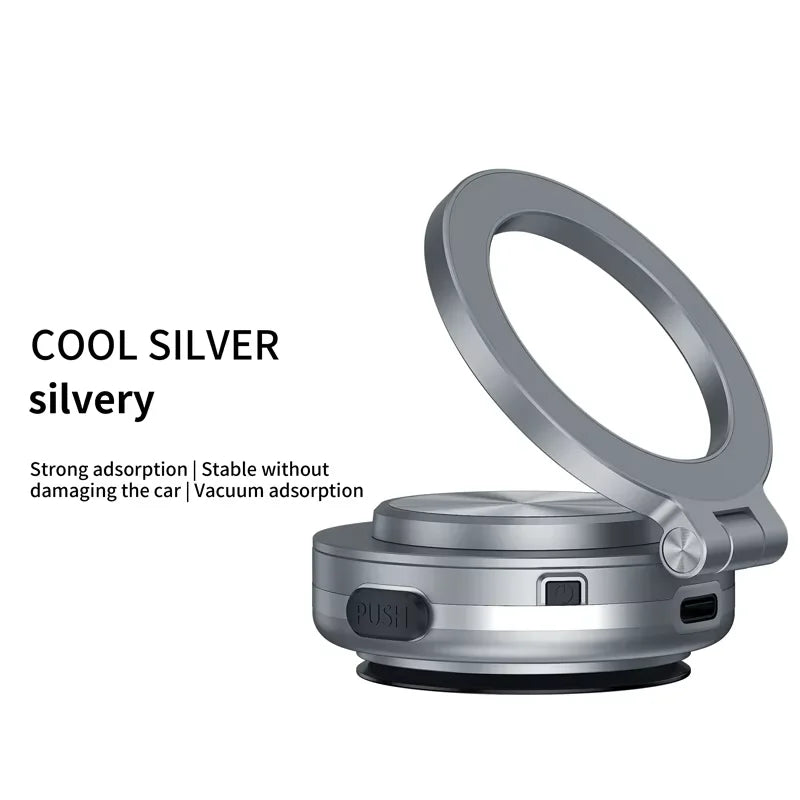 Soporte magnético para teléfono con ventosa eléctrica para automóvil: giratorio 360°, plegable y compatible con MagSafe para tablero y parabrisas