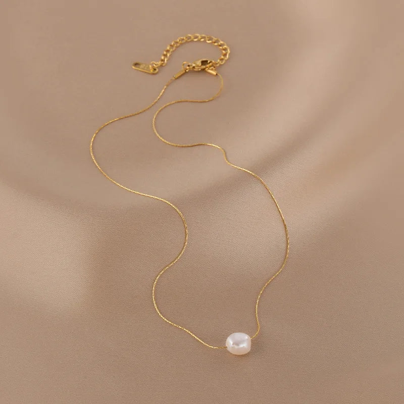 Freshwater Pearl Choker Necklace – 316L Stainless Steel Trendy Pendant Necklace for Women