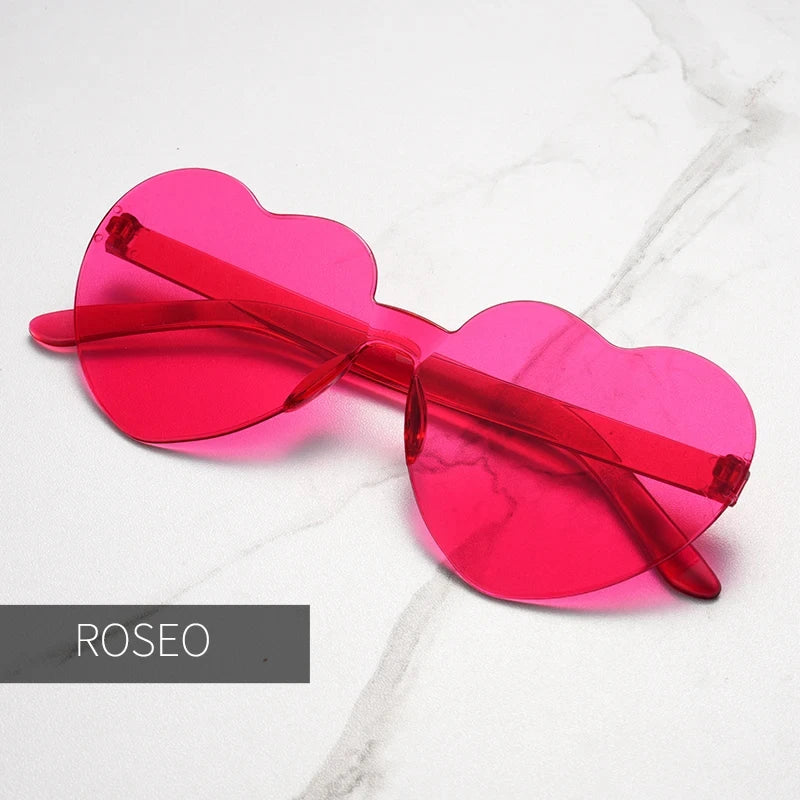 Gafas de sol gruesas sin marco en forma de corazón: modernas gafas de sol de fiesta con forma de corazón de melocotón
