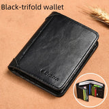 RFID Men’s Leather Trifold Wallet – Vintage Short Multi-Function Card Holder with ID Slot and Cash Compartments