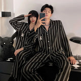 Men’s & Women’s Ice Silk Pajama Set – Breathable Printed Nightwear with Full Sleeves & Turn-Down Collar