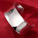 925 Sterling Silver Open Cuff Bracelet for Women - Trendy Adjustable Bangle Jewelry