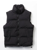 Winter Korean Men's Vests Stand Collar Zip Pockets Silk-Like Cotton Padded Sleeveless Waistcoat Jacket Thick Thermal Gilet Coats