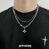 💎 Collar de doble capa con estrella de circonita estilo hip hop: cadena colgante de acero de titanio de moda para hombres y mujeres 💎