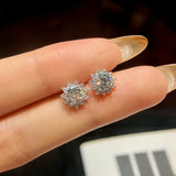 0.5CT Moissanite Sunflower Stud Earrings - 925 Sterling Silver Halo Jewelry