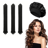 Juego de rizador de pelo sin calor: gorro de dormir de satén y varillas para rizar el cabello sin calor