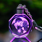 Colorful LED Crystal Keychain with Laser-Engraved Love Design