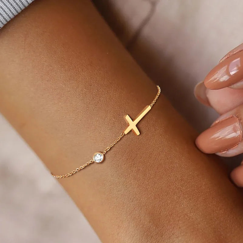 Elegant Cross Link Bracelet for Women – Trendy Cubic Zirconia Charm Jewelry