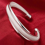 925 Sterling Silver Open Cuff Bracelet for Women - Trendy Adjustable Bangle Jewelry