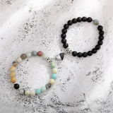 Couples Matching Stone Beaded Heart Charm Bracelets