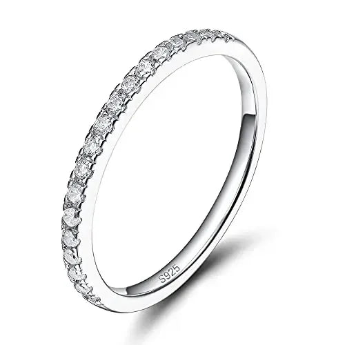 Trumium 2mm 925 Sterling Silver Rings For Women Zircon Inlaid Half Eternity Stacktable Ring Fine Jewelry for Wedding Anniversary
