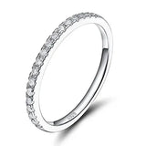 Trumium 2mm 925 Sterling Silver Rings For Women Zircon Inlaid Half Eternity Stacktable Ring Fine Jewelry for Wedding Anniversary