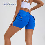 High-Waisted Scrunch Yoga Shorts for Women – Seam Pockets, Stretchy Nylon Spandex