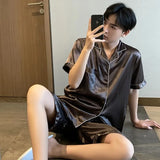Men’s Summer Pajama Set – Short Sleeve Lightweight Loungewear with Button-Up Top and Elastic Waist Shorts