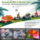 Juego de pista de carreras de dinosaurios con volcán que genera niebla: kit de tren de escalada a batería para niños