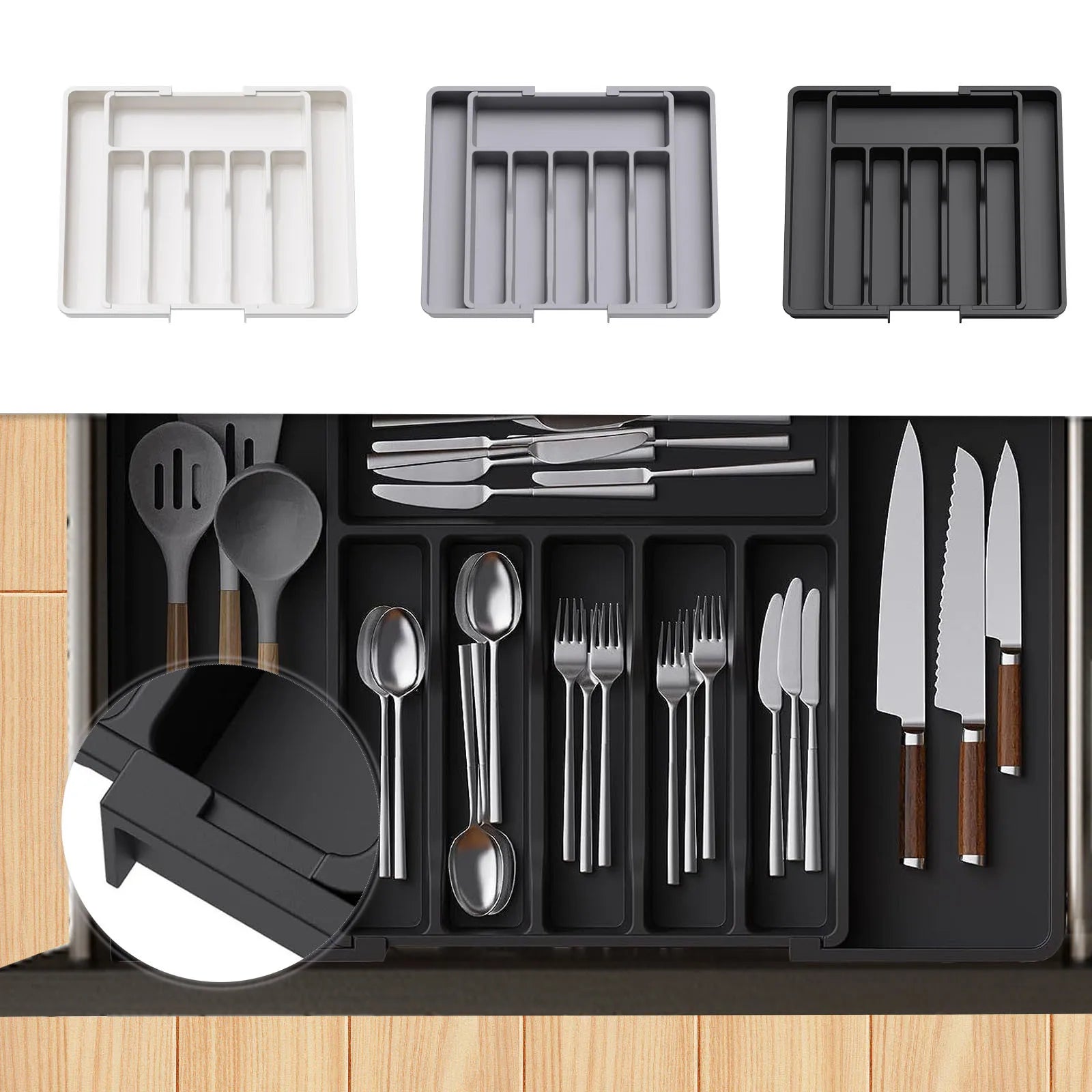 Organizador de cajones expandible para cubiertos: bandeja ajustable para utensilios de cocina