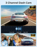 4K UHD 3-Channel Dash Cam with Night Vision, GPS & WiFi – Front, Rear & Cabin Recording