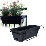 Hanging Balcony Railing Planter with Tray and Rack for Outdoor Gardening