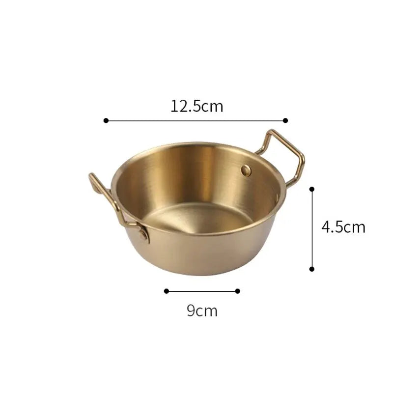 Cuenco dorado de acero inoxidable 304 | Cuenco coreano para fideos, vino de arroz y aperitivos con asa