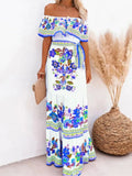 Women’s Sexy One-Shoulder Floral Print Long Swing Dress – Summer Boho Maxi Dress
