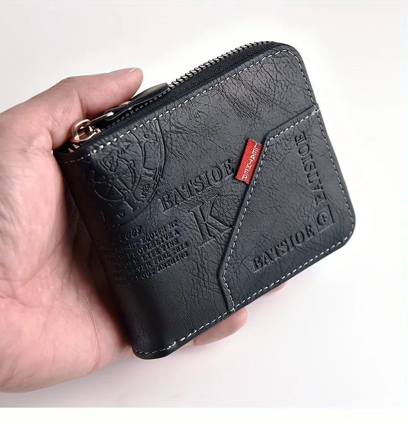 Compact Unisex PU Leather Zipper Wallet with Multiple Compartments
