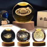3D Galaxy Crystal Ball Night Light – USB Powered LED Planet Lamp with Wooden Base