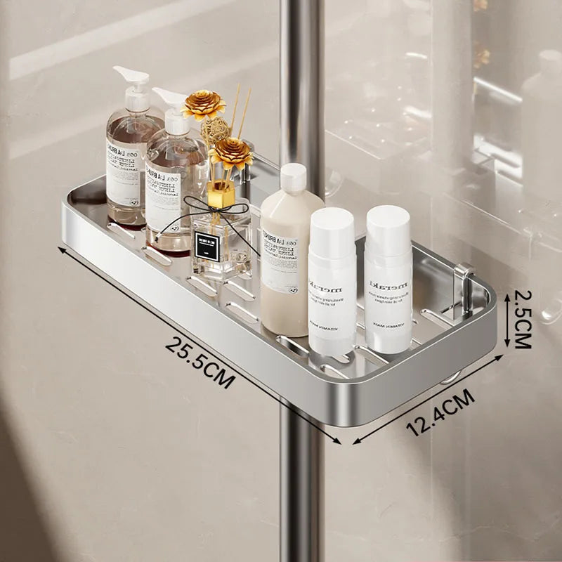 Estante de ducha para baño, soporte para champú y gel de ducha, barra de elevación, bandeja extraíble, sin perforaciones, soporte para jabón, estante para ducha