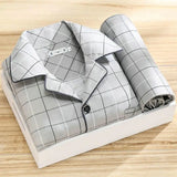 Stylish Men’s Fall & Winter Pajama Set - Comfy Milk Silk Loungewear with Striped Plaid Design