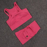 Women's High-Waist Yoga Shorts Set with Sports Bra and Pocket