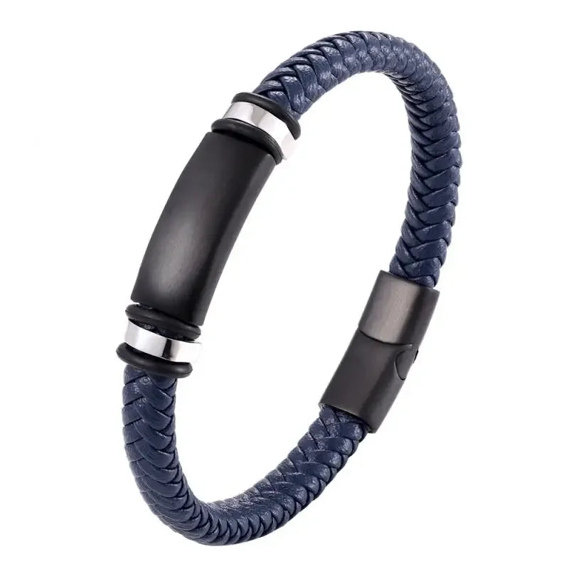 Men's Geometric Leather Bracelet with Zinc Alloy Magnet Clasp – Hiphop/Rock Fashion Accessory