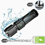 Rechargeable Waterproof LED Flashlight with Zoom and USB Charging