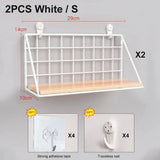Wall-Mounted Shelf Organizer – Metal & Wood Storage Rack for Home & Office