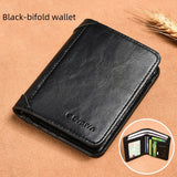 RFID Men’s Leather Trifold Wallet – Vintage Short Multi-Function Card Holder with ID Slot and Cash Compartments