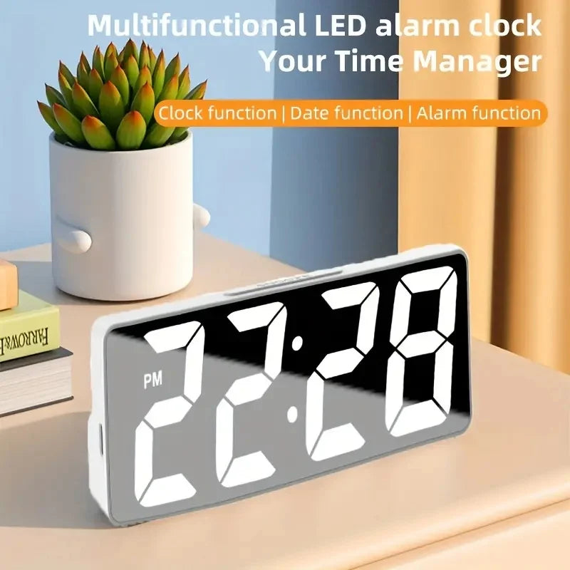 LED Digital Alarm Clock with Temperature, Snooze, and Adjustable Brightness