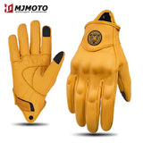 Retro Perforated Leather Motorcycle Gloves - Touchscreen & Knuckle Protection