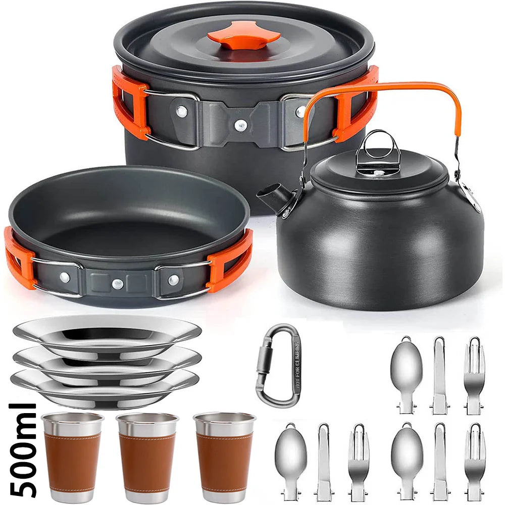 Juego de utensilios de cocina para acampar: juego de vajilla y utensilios de cocina para exteriores antiadherentes con tetera