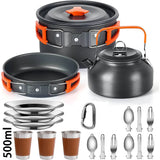 Juego de utensilios de cocina para acampar: juego de vajilla y utensilios de cocina para exteriores antiadherentes con tetera