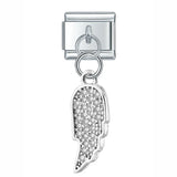 Moon Charm Stainless Steel Bracelet Link with CZ Accents
