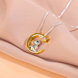 Moon and Star Rabbit Pendant Necklace – 925 Sterling Silver Zodiac Clavicle Chain for Women