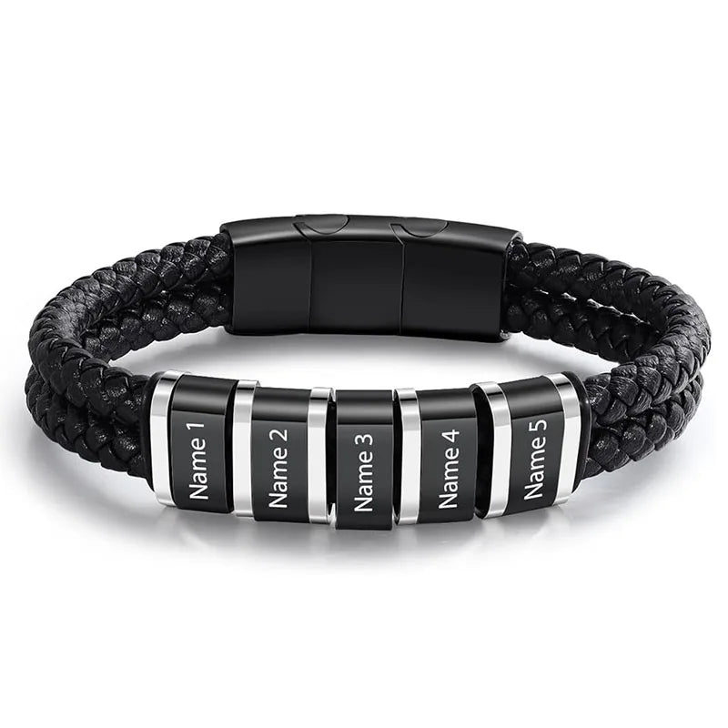Personalized Name Leather Bracelet for Men – Magnetic Clasp Custom Wristband