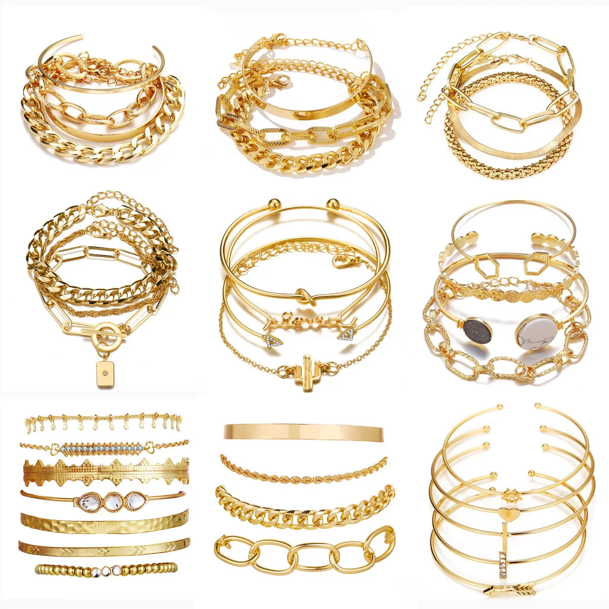 Bohemian Geometric Link Chain Bracelet with Lobster Claw Clasp for Women - Mood Tracker Jewelry