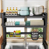 Adjustable Over-the-Sink Dish Drying Rack – Stainless Steel Storage Organizer