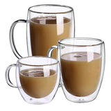 Taza de vidrio de doble pared resistente al calor: taza transparente hecha a mano para café, té y cerveza 