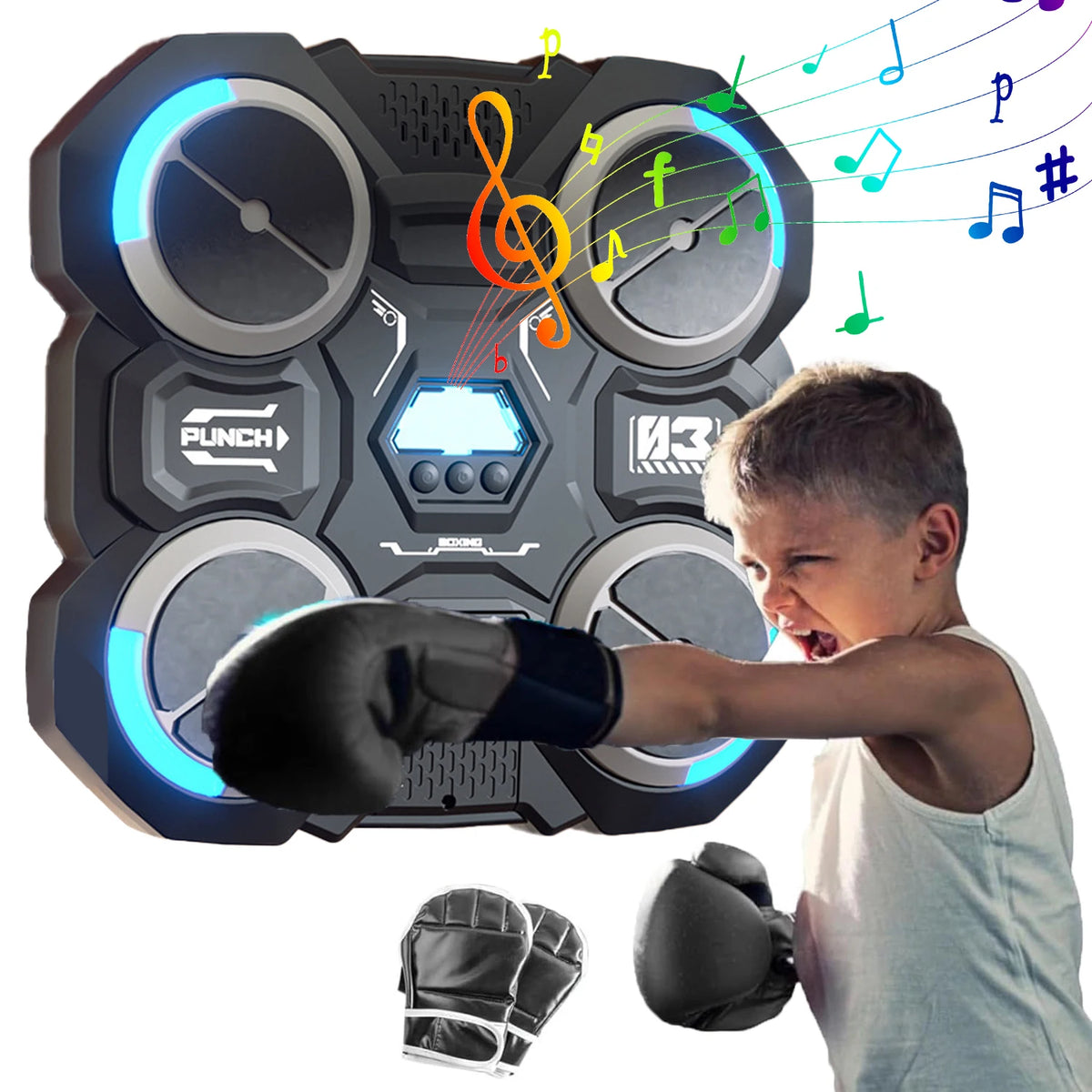 Smart Music Boxing Machine with Lights – Wall-Mounted Reflex Trainer for Kids & Teens