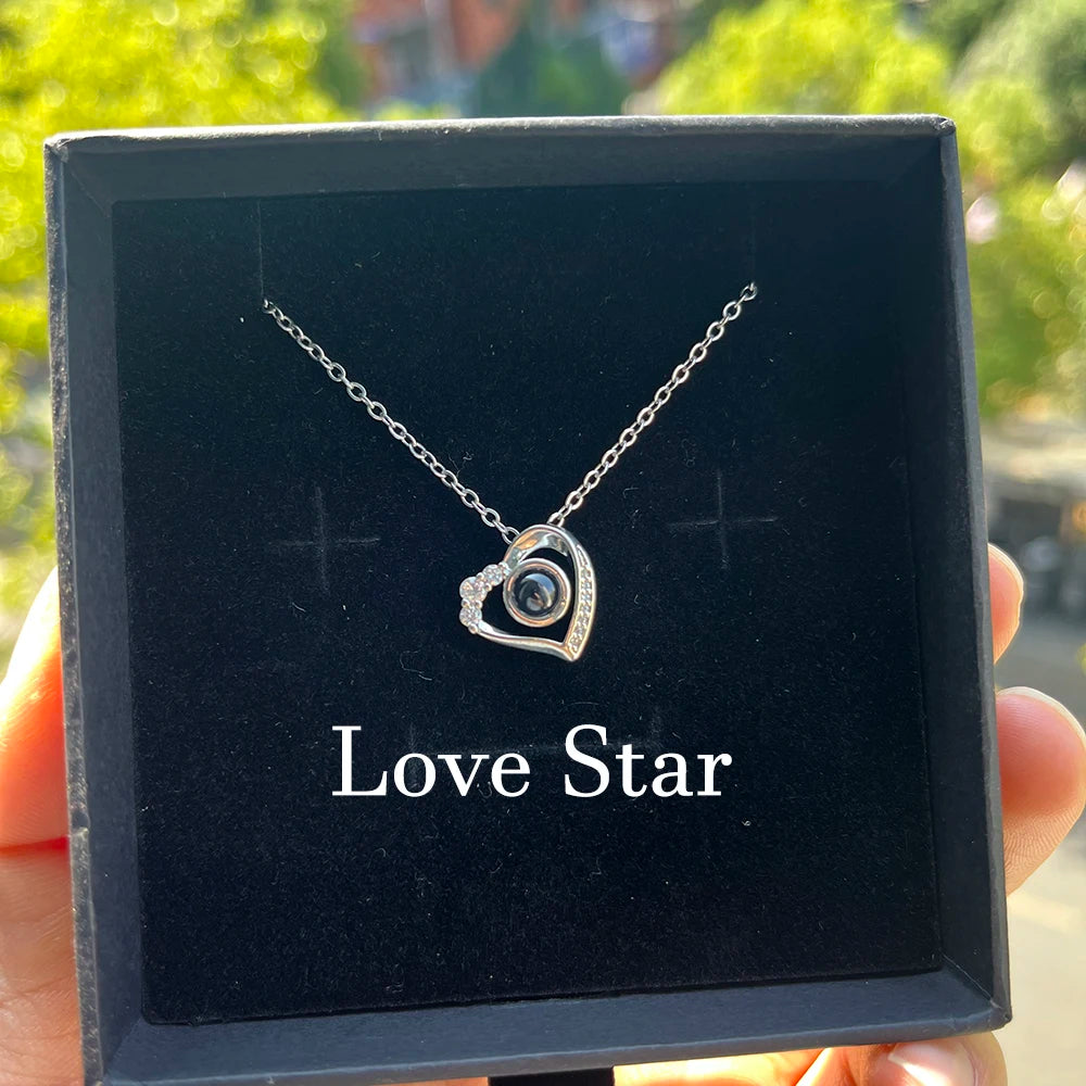 Custom Heart Photo Pendant Necklace – Personalized Couples Gift with Message Reminder